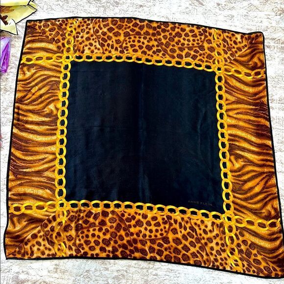 Anne Klein, vintage silk Animal Print Silk Scarf - Picture 1 of 7